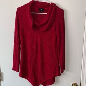 Long styled red turtleneck